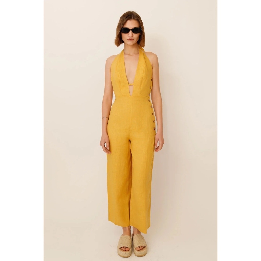 Wueste Keoni Halter Linen Jumpsuit Yellow